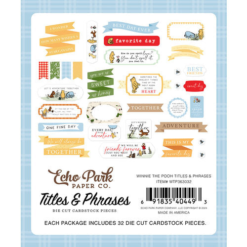 Echo Park Paper Company Title & Phrases Die Cut Cardstock Pieces Winnie the Pooh  - Qty 32 - WTP363032