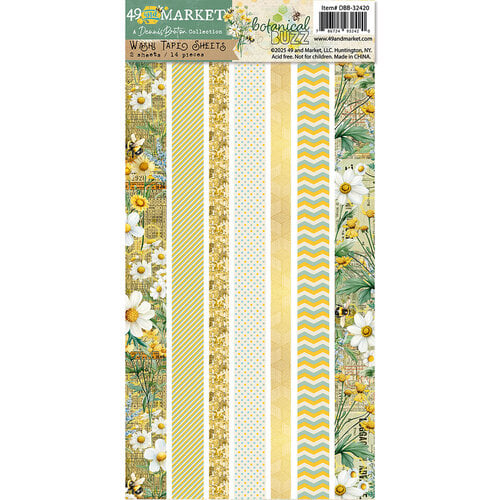 49th and Market Botanical Buzz Washi Tape Sheets  A Dennis Bruton Collection - 2 sheets - 14 pieces - DBB32420