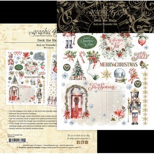Graphic 45 Deck The Halls Rub-On Transfer Set