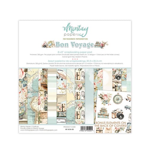 Mintay Bon Voyage 8x8 Scrapbooking Paper Pad Paper Die Cuts MTBON08