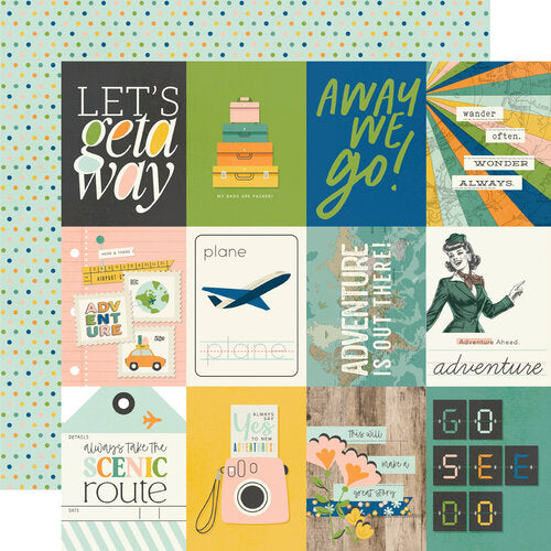 Simple Stories - Happy Travels Collection - 12 x 12 Double Sided Paper - 3 x 4 Elements
