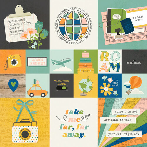 Simple Stories - Happy Travels Collection - 12 x 12 Double Sided Paper - 2 x 2 And 4 x 4 Elements