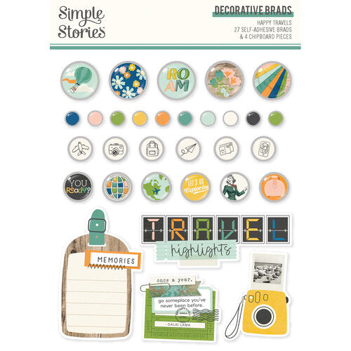 Simple Stories - Happy Travels Collection - Self Adhesive Decorative Brads
