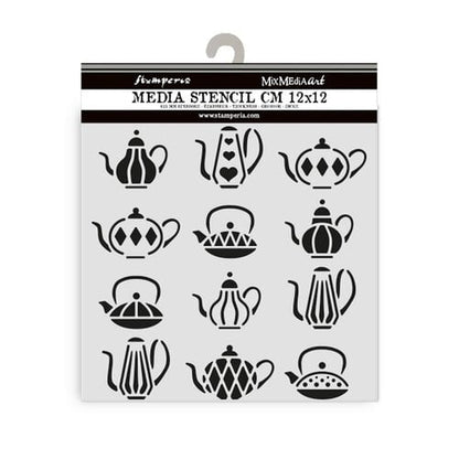 Stamperia Media Stencil  12x12 cm - KSTDS56 - Tea Pots