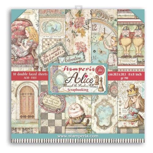 Stamperia Scrapbooking Double Faced Sheets Alice Through the Looking Glass - 8"x8" - Qty 1 - SBBS42