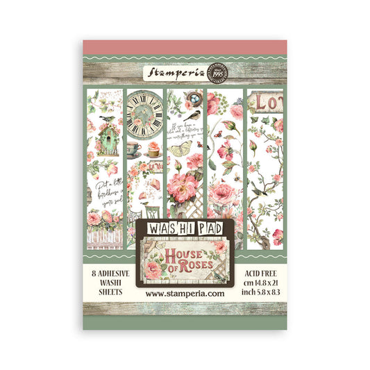 Stamperia Adhesive Washi Sheets Qty 8 - House of Roses - SBW18