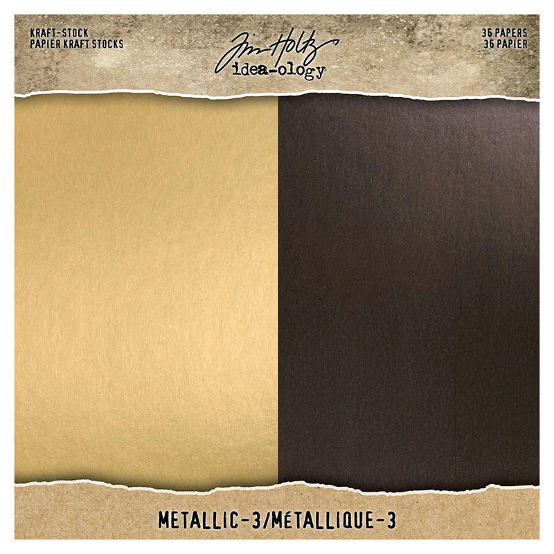 Tim Holtz idea-ology 8 x 8 Paper Stash Metallic 3 Kraft Stock th94021